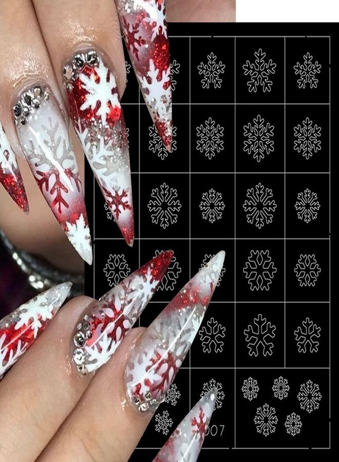 LRKNNO Christmas Nail Stickers Christmas Airbrush Stencils Stickers 3D Self-Adhesives Xmas Tree Hat Elk Hollow Design French Nail Guides Snowflake Nail Art Stencils Decal for Women DIY Manicure Tools 6Sheets - Image 4